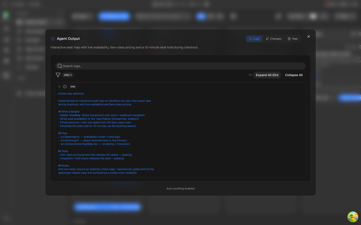 A Findie agent streaming its plan and edits in real time